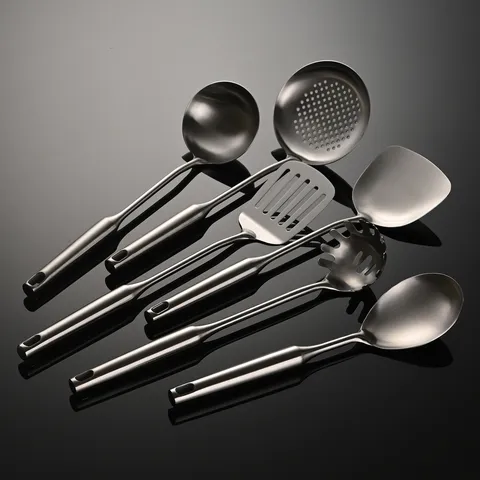 Stainless Steel Kitchen Utensils Cooking Tool Wok Spatula Soup Spoon Colander Turner Pasta Server Rice Spoon Hollow Handle Home Kitchen