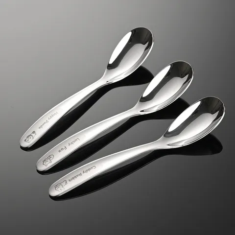 Stainless Steel Baby Feeding Spoon Cute Cartoon Animal Soup Spoon Mirror Polished Infant Tableware Kids Spoon