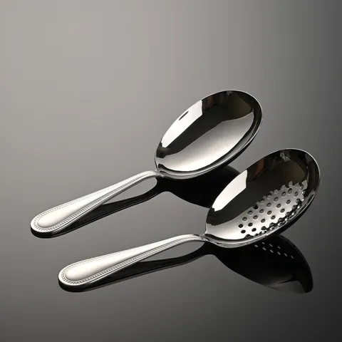 Stainless Steel Serving Spoon And Colander Set Household Oval Soup Spoon Kitchen Dinnerware Beaded Edge Mirror Polished Tableware