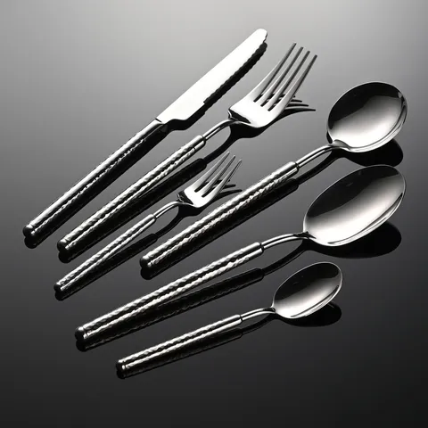 304 Stainless Steel Hammered Tableware Steak Knife Dinner Spoon Fork Cutlery For Home Hotel