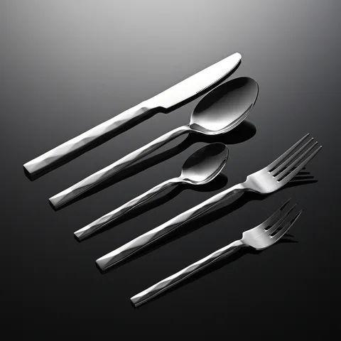 Stainless Steel Western Tableware Diamond Pattern Square Handle Dinner Knife Fork Spoon Kitchen Dining Cutlery