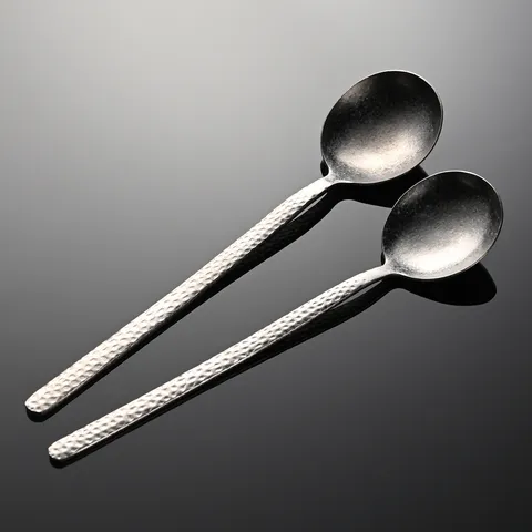 Cuillère Coréenne Martelée en Titane Pur Processus de Flocon de Neige Cristal de Titane Cuillère Ronde Ménage Vaisselle Haut de Gamme