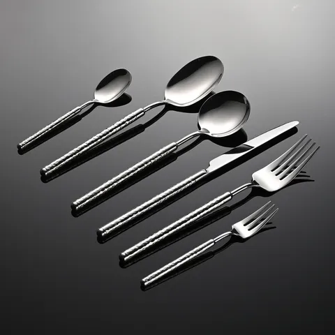 304 Stainless Steel Hammered Tableware Steak Knife Dinner Spoon Fork Cutlery For Home Hotel