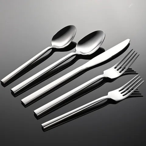 Modern Stainless Steel Thick Square Handle Western Tableware Dinner Knife Fork Spoon Cutlery For Hotel Dining