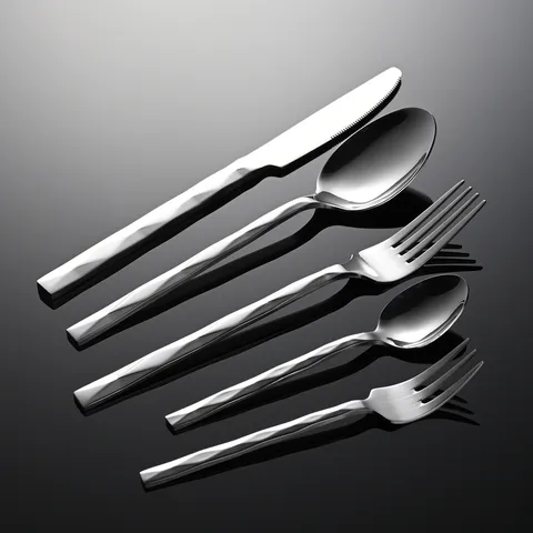 Stainless Steel Western Tableware Diamond Pattern Square Handle Dinner Knife Fork Spoon Kitchen Dining Cutlery
