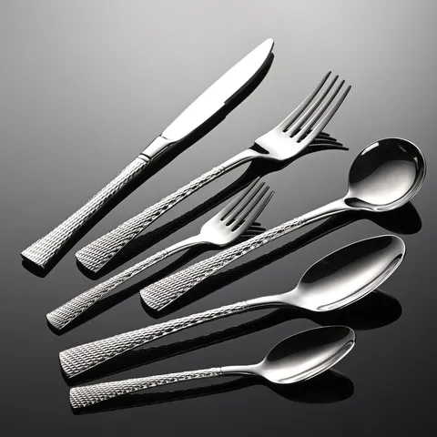 Aien 304 Stainless Steel Kaya Textured Fishtail Flatware Set Dinner Knife Fork Spoon Modern Minimalist Tableware