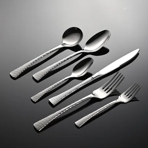 Aien 304 Stainless Steel Kaya Textured Fishtail Flatware Set Dinner Knife Fork Spoon Modern Minimalist Tableware