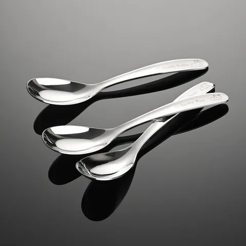 Stainless Steel Baby Feeding Spoon Cute Cartoon Animal Soup Spoon Mirror Polished Infant Tableware Kids Spoon