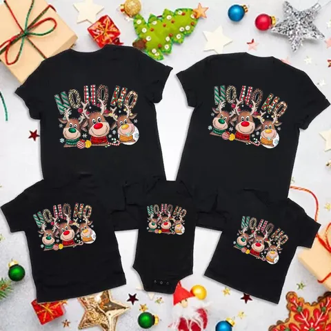 Familie Matchende Kerst Katoen T-Shirt Vakantie Korte Mouw Top