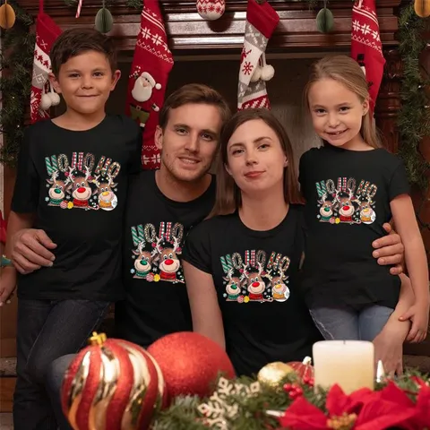 Familie Matchende Kerst Katoen T-Shirt Vakantie Korte Mouw Top