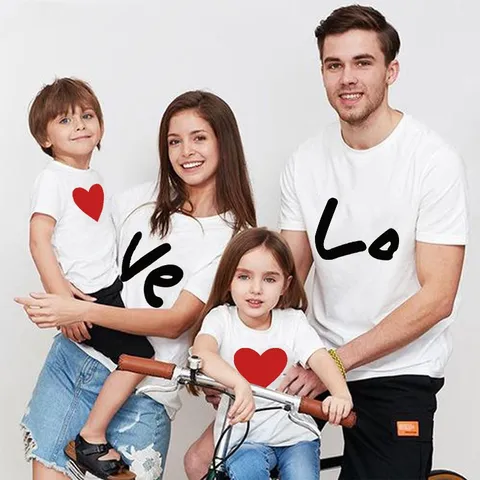 Οικογενειακό T-Shirt Κοντό Μανίκι Καλοκαιρινό ασορτί Βαμβάκι Χαριτωμένο Σχέδιο Καρδιά Αγάπης Casual Ευρωπαϊκό Στυλ Top Γονείς και Παιδιά