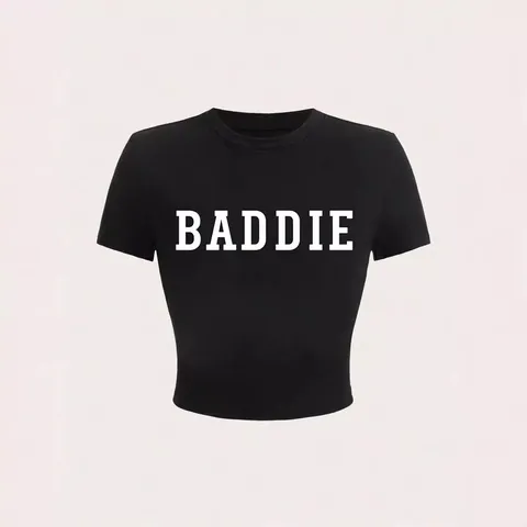 Top Corto in Modal Casual da Donna Tinta Unita Manica Corta Girocollo Stampa con Lettere Vestibilità Slim T-Shirt Estate