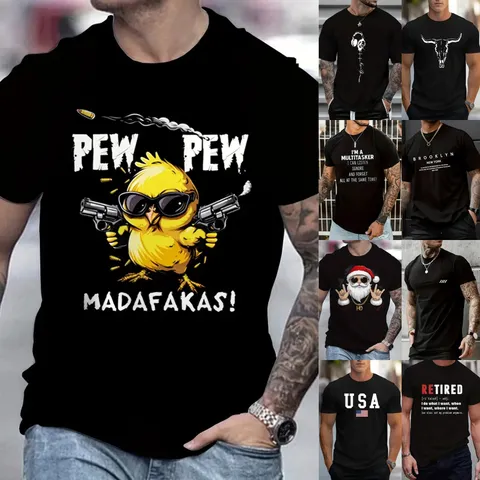 Men's Casual Pure Cotton Short Sleeve Graphic Print Tee Summer Casual Top