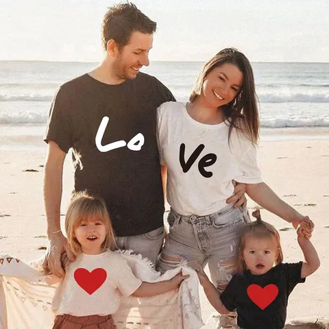 Οικογενειακό T-Shirt Κοντό Μανίκι Καλοκαιρινό ασορτί Βαμβάκι Χαριτωμένο Σχέδιο Καρδιά Αγάπης Casual Ευρωπαϊκό Στυλ Top Γονείς και Παιδιά