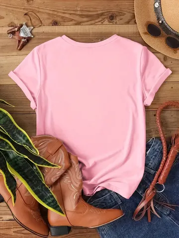 T-Shirt Décontracté pour Femmes Manches Courtes Col Rond Mignon Cœur Floral Lettre Print Basique Été Pull