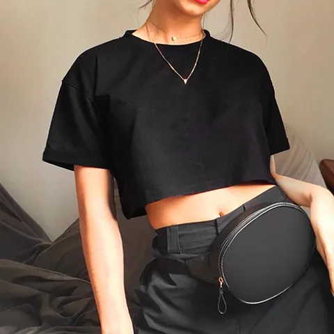 Women's Casual Polyester Blend Crop T-Shirt Basic Solid Color Short Sleeve Crew Neck Top For Women Summer Daily Wear