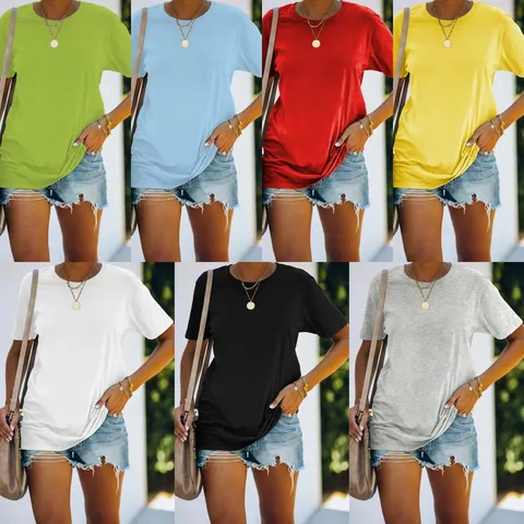 Dames Casual Effen Kleur Korte Mouw T-Shirt Basic Losse Pasvorm Ronde Hals Polyester Top
