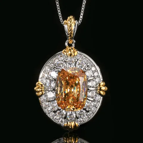 Parure de Bijoux en Laiton Plaqué Or Zirconia Taille Coussin Champagne Design Nid d'Oiseau Creux Collier Boucles d'Oreilles Bague