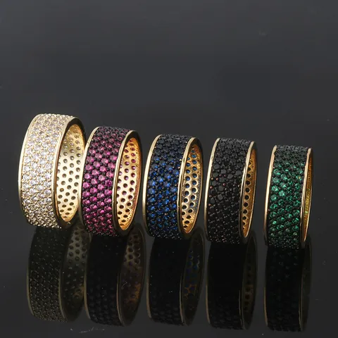 Anello in Rame a Fascia Larga Con Micro Pavè in Zirconia Anello Geometrico Colorato per Gioielli da Donna Galvanizzato Lucidato