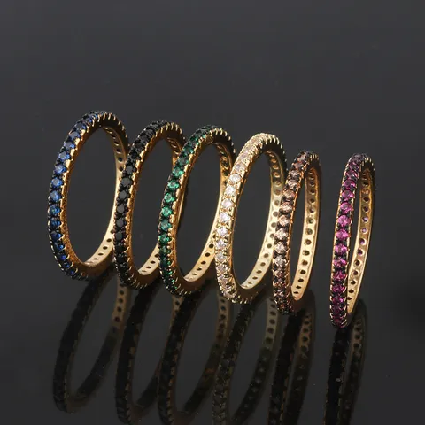 Anello Geometrico a Cerchio Singolo in Zirconia per Donna Rame Placcato Oro Colorato Fedina Fashion Jewelry