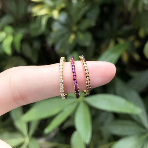 Anello Geometrico a Cerchio Singolo in Zirconia per Donna Rame Placcato Oro Colorato Fedina Fashion Jewelry