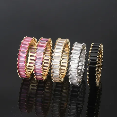 Anello Eternity in Zirconia Colorata Taglio Baguette da Donna in Rame Placcato Oro Argento Fascia Impilabile Gioielli di Moda Regalo