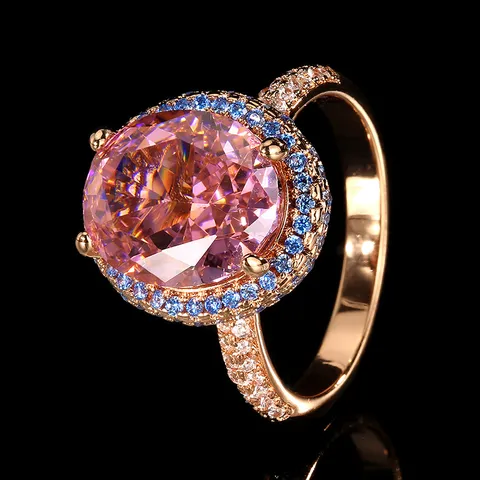 Anello in Rame Placcato Oro con Zirconia Ovale per Donna Raffinato Anello a Uovo di Piccione Taglio Ghiaccio Gioielli Moda per Feste e Banchetti