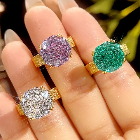 Anello Con Pietra Preziosa Simulata Taglio Millennium Rame Placcato Oro Spazzolato Zirconia Anello Per Donna Gioielli Di Moda