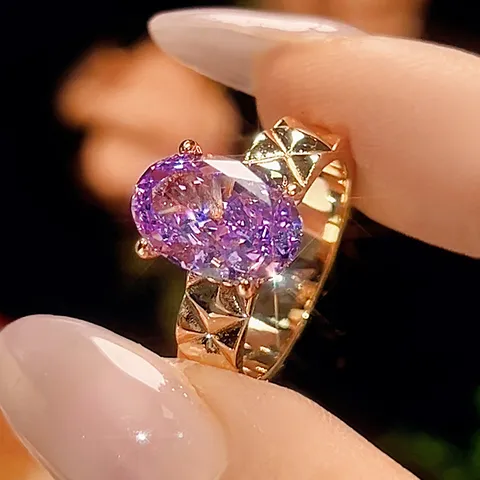 Anello in Rame Placcato Oro Taglio Fiore di Ghiaccio Zirconia Per Donna Moderno Minimalista Champagne Geometrico Gioielli di Moda Regalo
