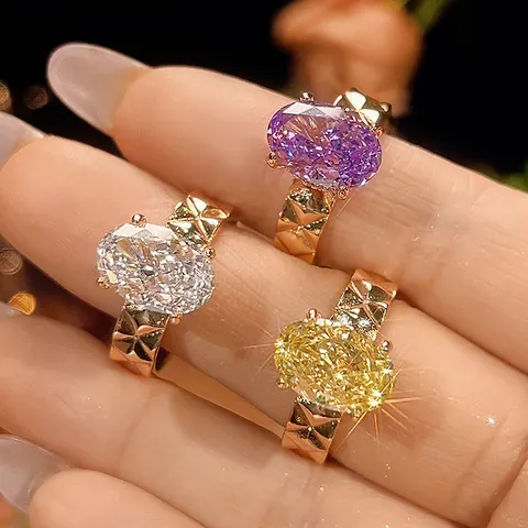 Anello in Rame Placcato Oro Taglio Fiore di Ghiaccio Zirconia Per Donna Moderno Minimalista Champagne Geometrico Gioielli di Moda Regalo