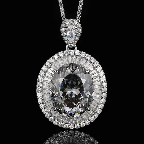 Lujoso Juego de Joyas de Latón Pavé Strass Ovalado Corte Nido Colgante Collar Anillo Chapado en Oro Elegante Regalo para Mujer