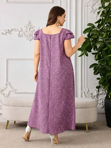 Übergröße Französisch Vintage Blumenmuster Viereckiger Ausschnitt Kurze Puffärmel Lose Lange Maxikleid Für Frauen Sommer
