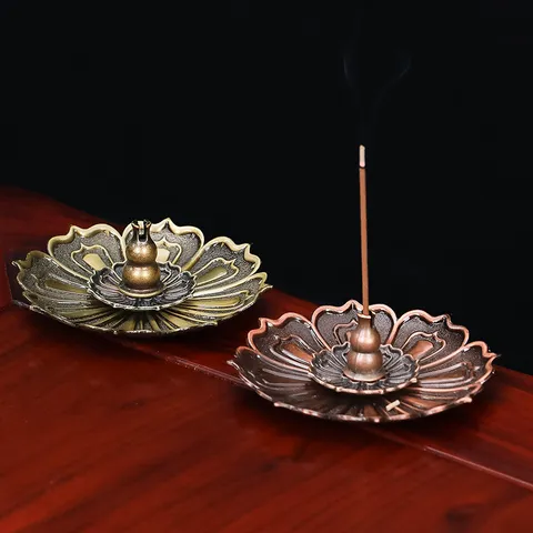 Quemador de Incienso de Loto de Cobre Estilo Chino Antiguo Soporte para Incienso de Espirales y Varillas Decoración de Escritorio