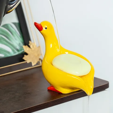 Jabonera de Cerámica Linda Pato Soporte de Jabón Drenable Para Encimera de Baño Bandeja de Jabón de Dibujos Animados de Animales Decoración
