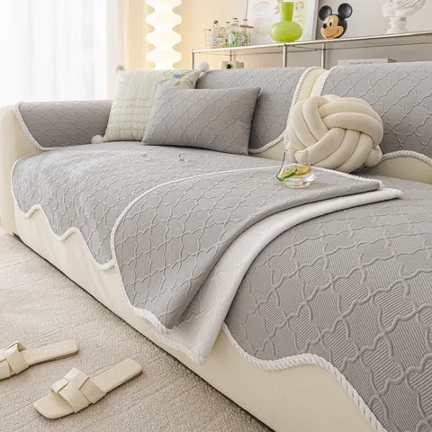 French Cream Style Ice Silk Sofa Cushion Cool Anti Slip Dirt Resistant Sofa Cooling Mat Quilted Slipcover Living Room Home Decor
