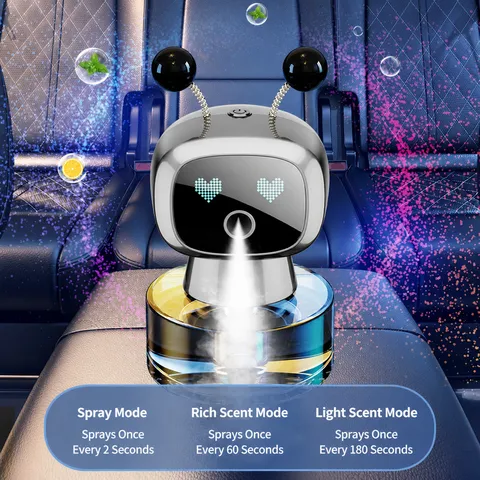 Difusor de Aromaterapia para Coche Robot Inteligente Carga USB Ambientador con Pantalla de Expresión LED y Perfume Duradero Decoración Interior
