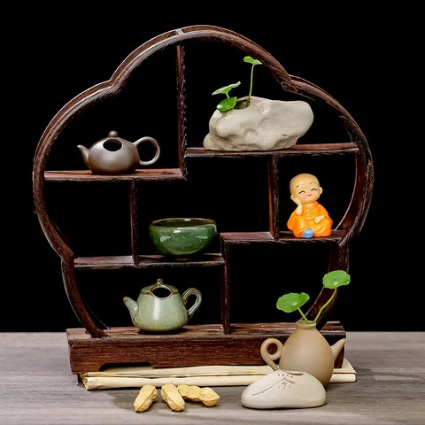 Nuevo Estilo Chino Estante Bogu de Madera Maciza Soporte de Exhibición de Té Estante de Escritorio Decoración Retro para Hogar
