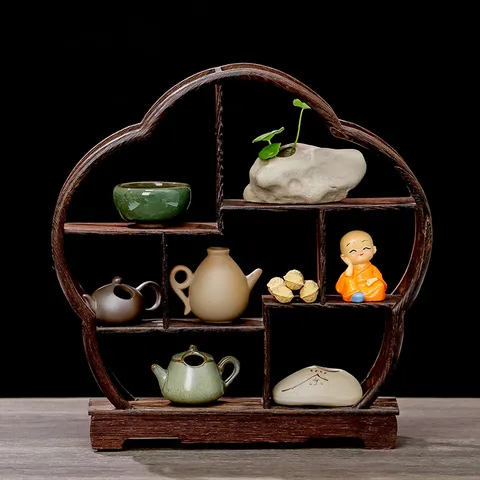 Nuevo Estilo Chino Estante Bogu de Madera Maciza Soporte de Exhibición de Té Estante de Escritorio Decoración Retro para Hogar
