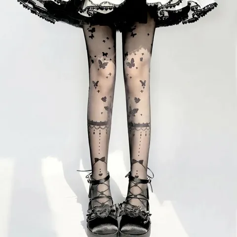 Sweet Lolita Pantyhose Women Over The Knee Thigh High Stockings Cute Bow Cross Straps Transparent Tights