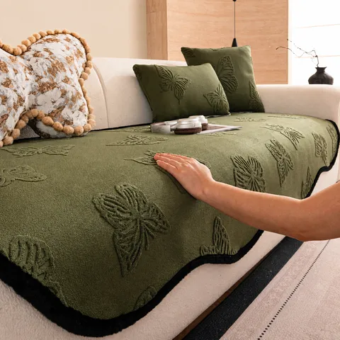 Minimalist Chenille Sofa Cushion Cover Anti Slip Couch Towel Vintage Butterfly Embossed Sofa Pad Universal Living Room Decor