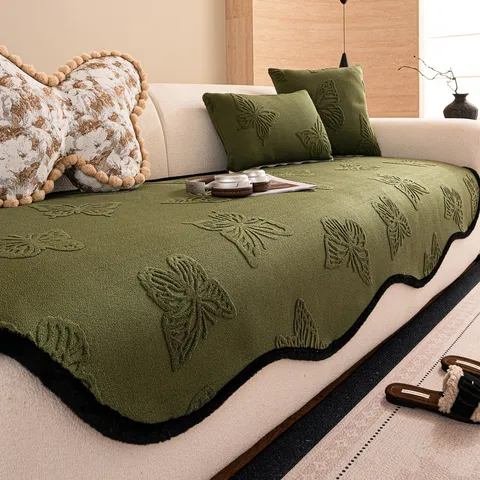 Minimalist Chenille Sofa Cushion Cover Anti Slip Couch Towel Vintage Butterfly Embossed Sofa Pad Universal Living Room Decor