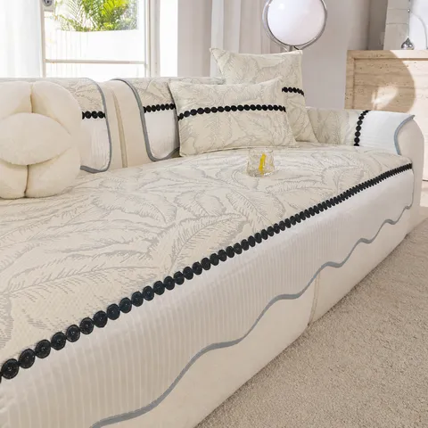 Sommer Kühlend Eisseide Sofa Kissen Rutschfest Sofabezug Blätter Druck Sofamatte Minimalistischer Heimmöbel Schutzbezug