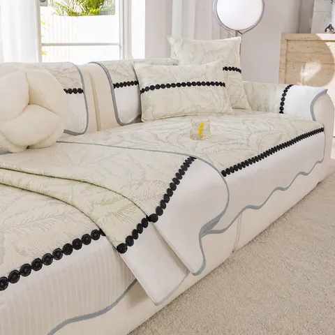 Sommer Kühlend Eisseide Sofa Kissen Rutschfest Sofabezug Blätter Druck Sofamatte Minimalistischer Heimmöbel Schutzbezug