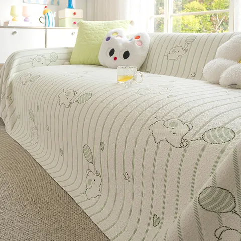 Cartoon Elephant Ice Silk Sofa Cover Summer Anti-Slip Protective Mat Cute Printed Cooling Sofa Towel Furniture Protector