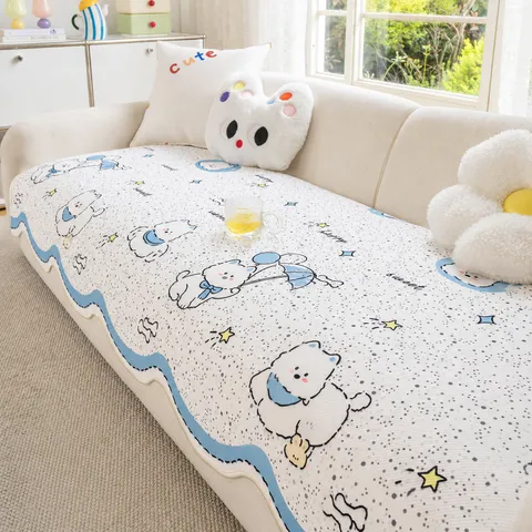 Cojín de Sofá de Seda de Hielo de Cartoon Cachorro Lindo Estera Enfriadora Funda de Sofá Transpirable Antideslizante Decoración Hogar