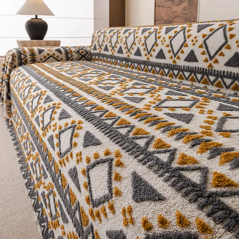 Bohemian Chenille Sofa Cover Geometric Pattern Multi-Season Dustproof Sofa Towel Furniture Protector Living Room Home Decor