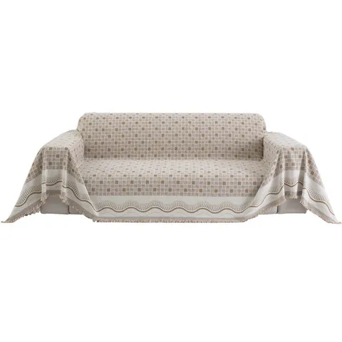 Ins Style Chenille Sofa Cover Geometric Plaid Anti Slip Couch Towel With Tassel Fringe Living Room Decor