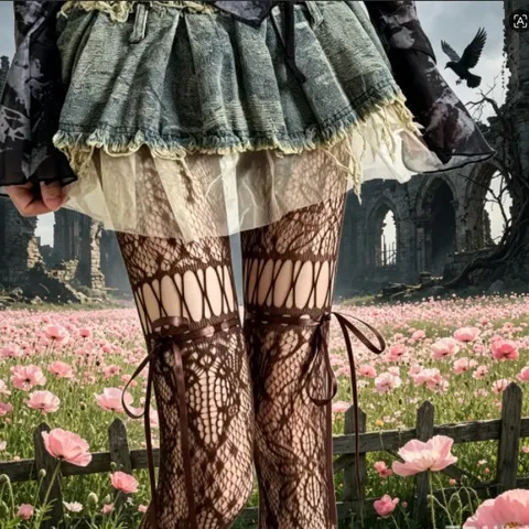 Damen Y2K Retro Hohl Spitze Schleife Band Strumpfhose Sexy Gothic Hot Girl Netz Strumpfhosen Japanische Lolita Strümpfe Beinbekleidung