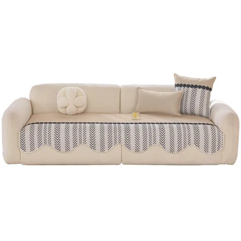 Coussin de Canapé en Soie Glacée Rétro Géométrique Été Frais Antidérapant Housse de Meuble Décoration Intérieure