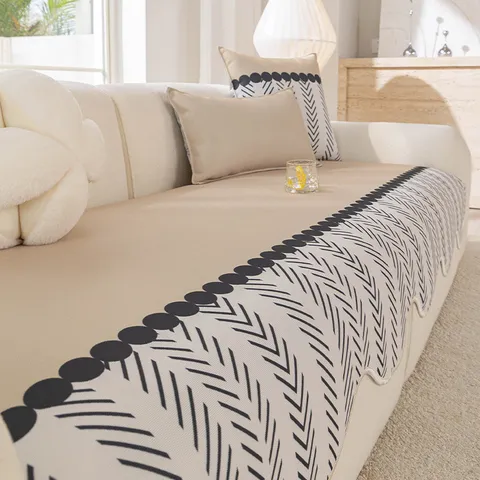 Coussin de Canapé en Soie Glacée Rétro Géométrique Été Frais Antidérapant Housse de Meuble Décoration Intérieure